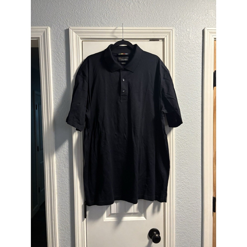 Greg Norman Polo Shirt Mens XXL Black Polished Cotton Ribbed Textured SS